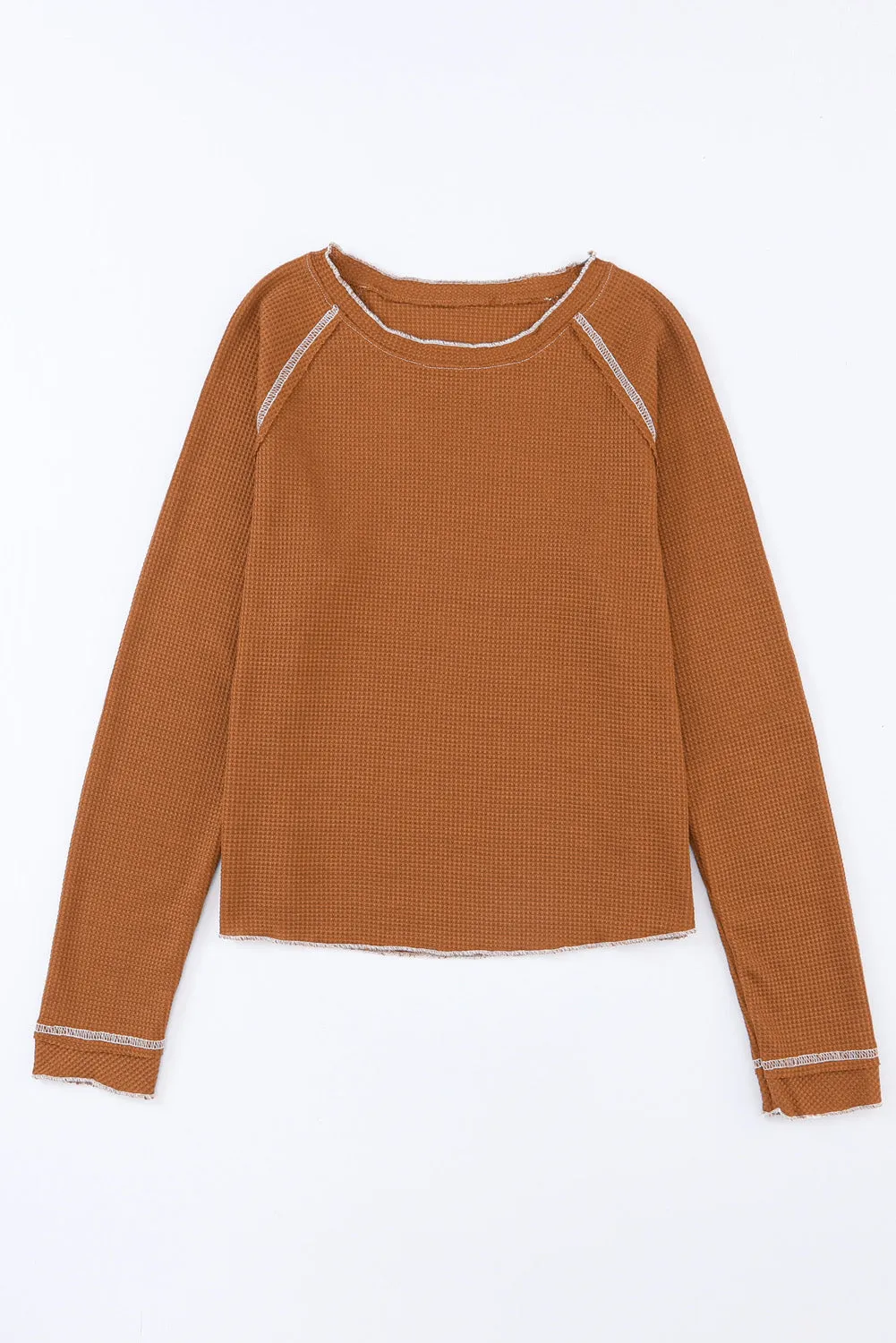 Exposed Seam Textured Pullover Long Sleeve Top