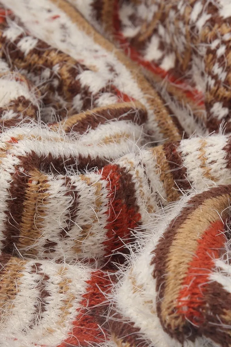 Eyelash Yarn Aztec Print Poncho