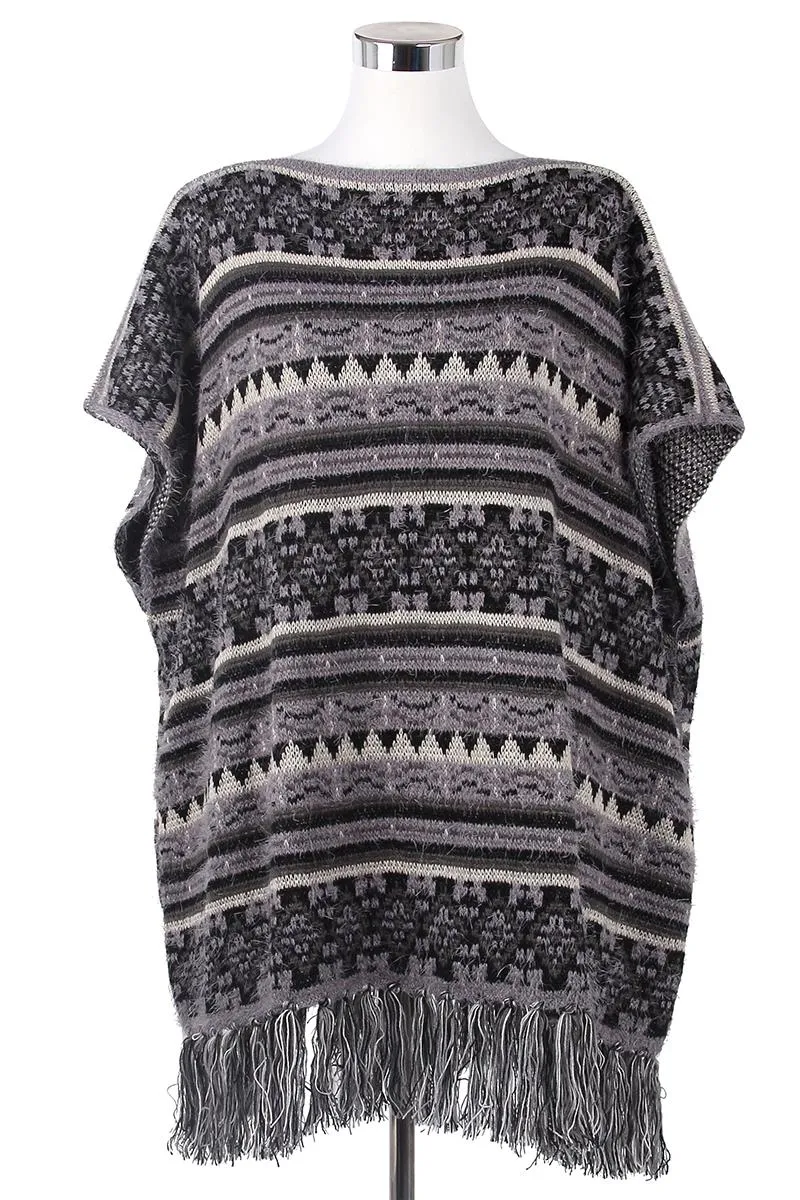 Eyelash Yarn Aztec Print Poncho