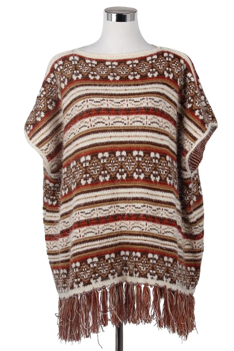 Eyelash Yarn Aztec Print Poncho