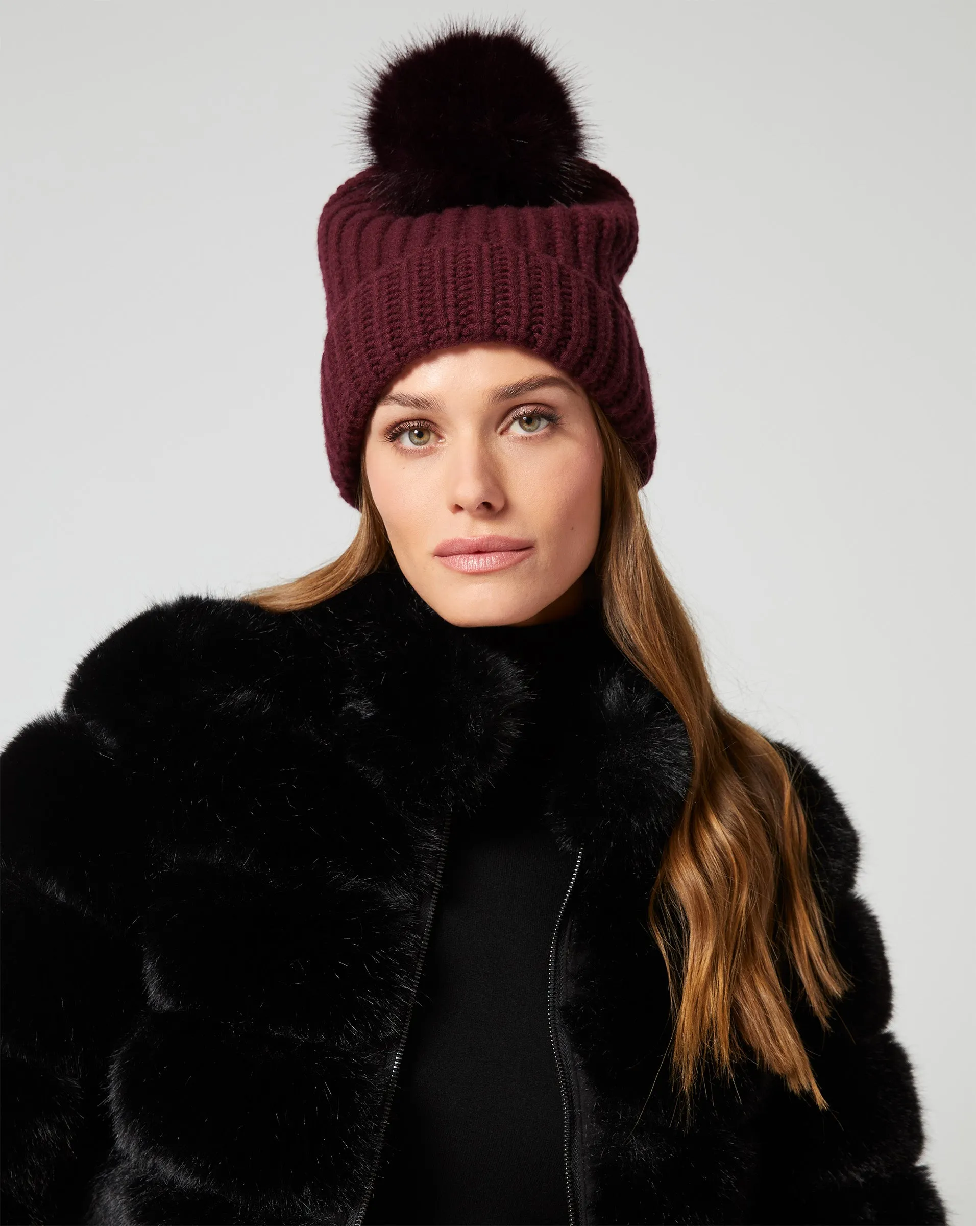 Faux Fur Pom-Pom Knit Beanie
