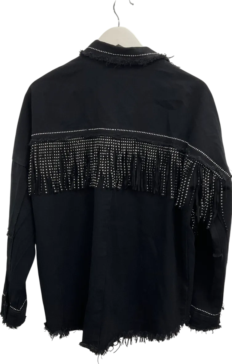 Flamant Rose Black Western Style Fringed Shacket UK S/M