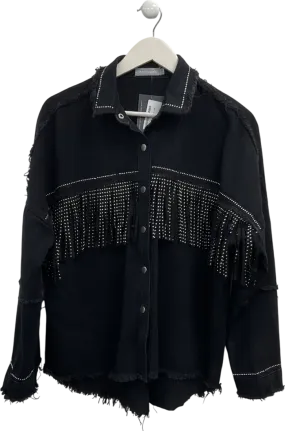 Flamant Rose Black Western Style Fringed Shacket UK S/M