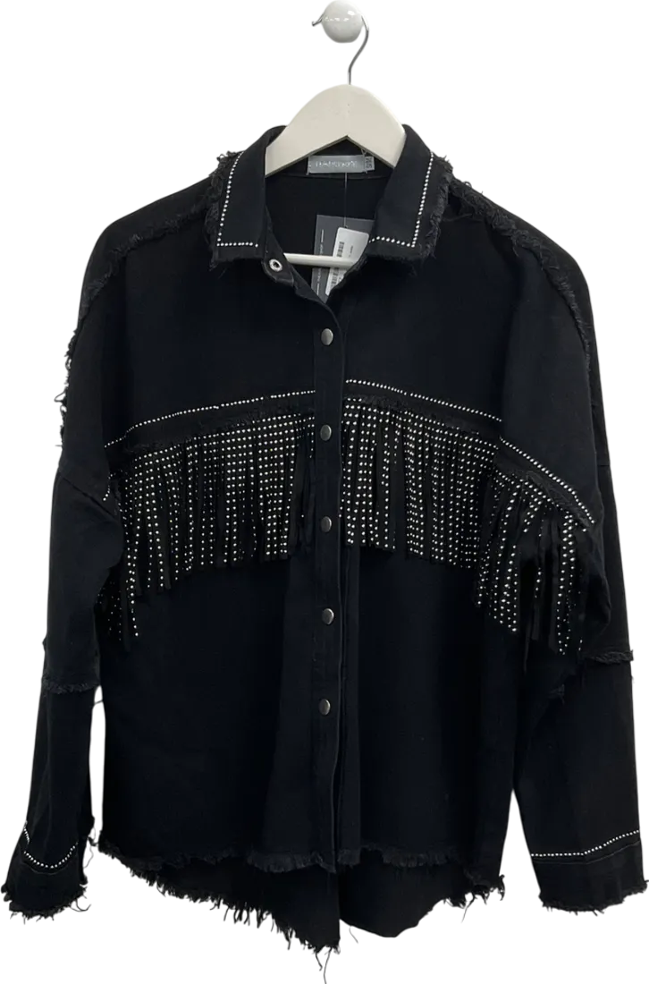 Flamant Rose Black Western Style Fringed Shacket UK S/M