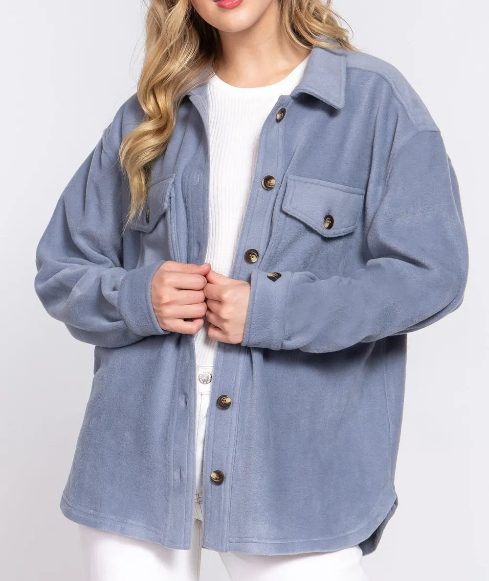 Fleece Shacket With Pockets (Blue) - SALE