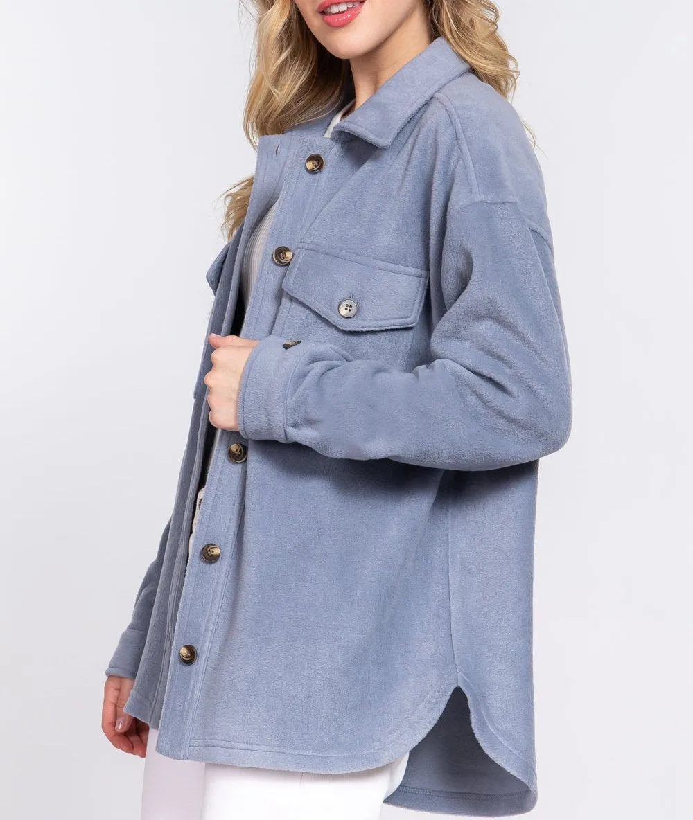 Fleece Shacket With Pockets (Blue) - SALE