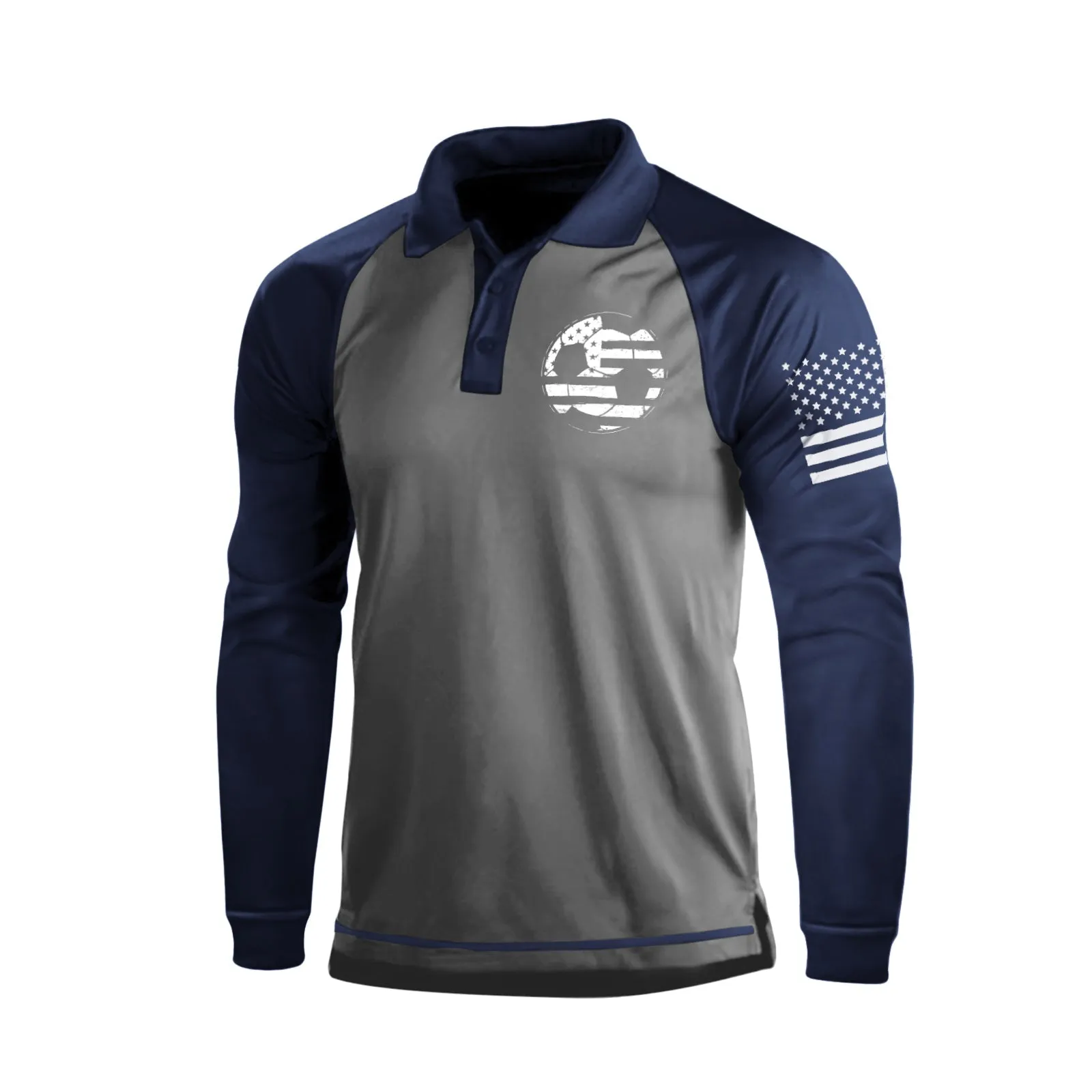 FOOTBALL USA FLAG QUICK DRY RAGLAN GRAPHIC LONG SLEEVE POLO SHIRT