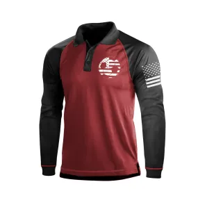 FOOTBALL USA FLAG QUICK DRY RAGLAN GRAPHIC LONG SLEEVE POLO SHIRT