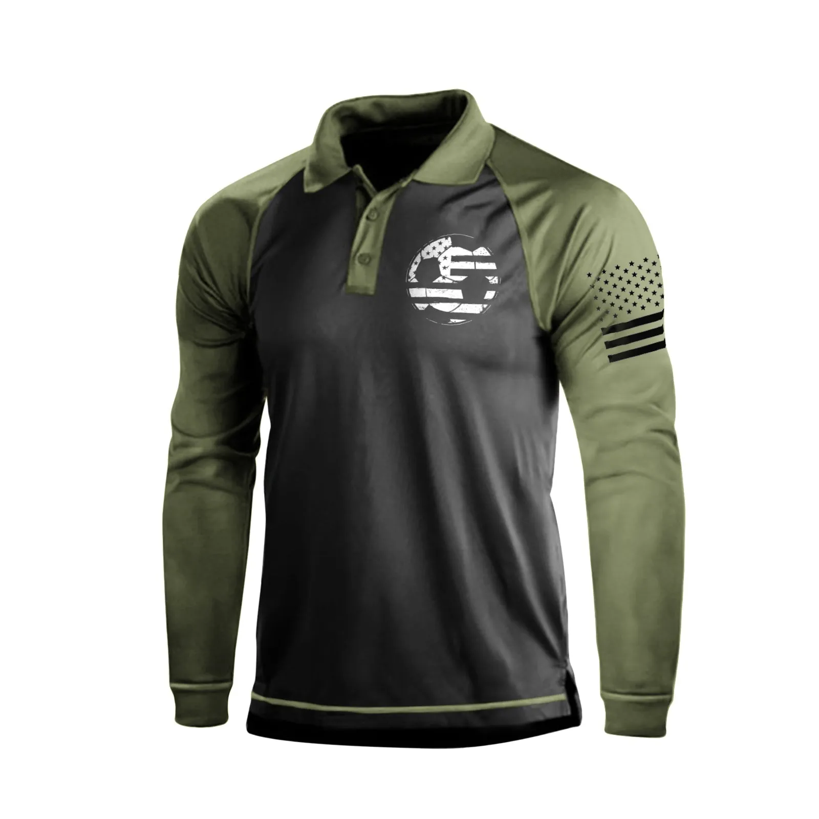 FOOTBALL USA FLAG QUICK DRY RAGLAN GRAPHIC LONG SLEEVE POLO SHIRT