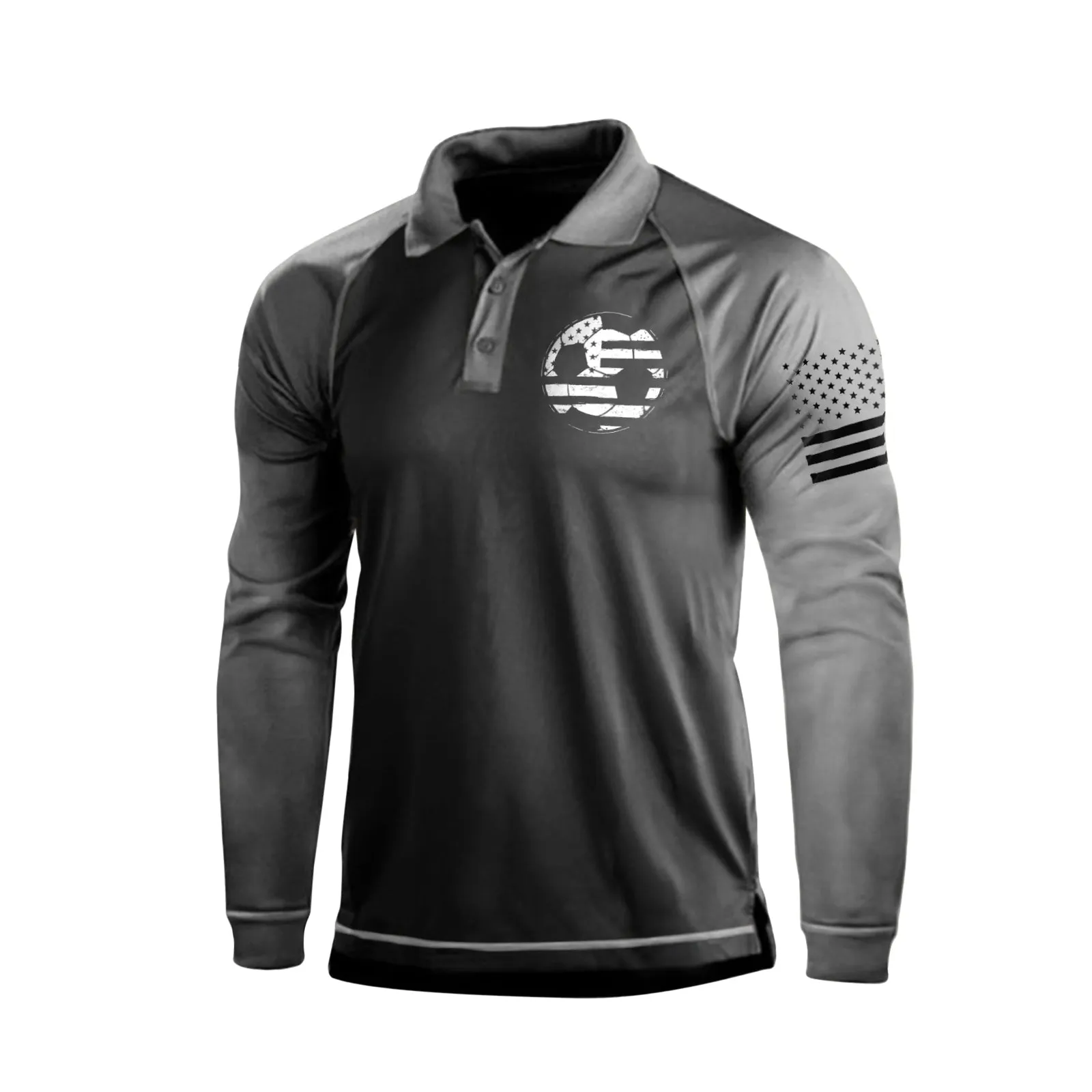 FOOTBALL USA FLAG QUICK DRY RAGLAN GRAPHIC LONG SLEEVE POLO SHIRT