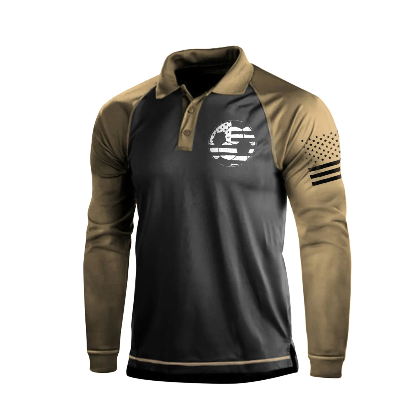 FOOTBALL USA FLAG QUICK DRY RAGLAN GRAPHIC LONG SLEEVE POLO SHIRT