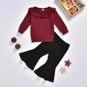 Girls Solid Ruffled Long Sleeve Top & Flare Pants Toddler Girls Wholesale
