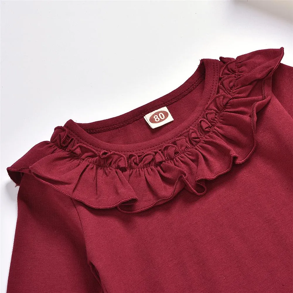 Girls Solid Ruffled Long Sleeve Top & Flare Pants Toddler Girls Wholesale
