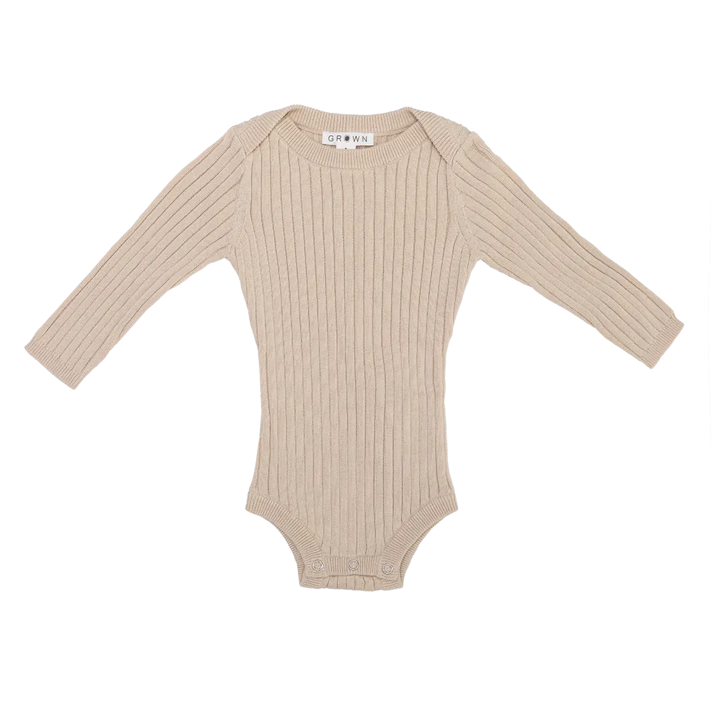 GROWN - Ribbed Essential Bodysuit Pebble 3-6M