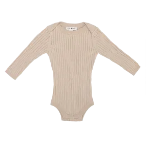 GROWN - Ribbed Essential Bodysuit Pebble 3-6M