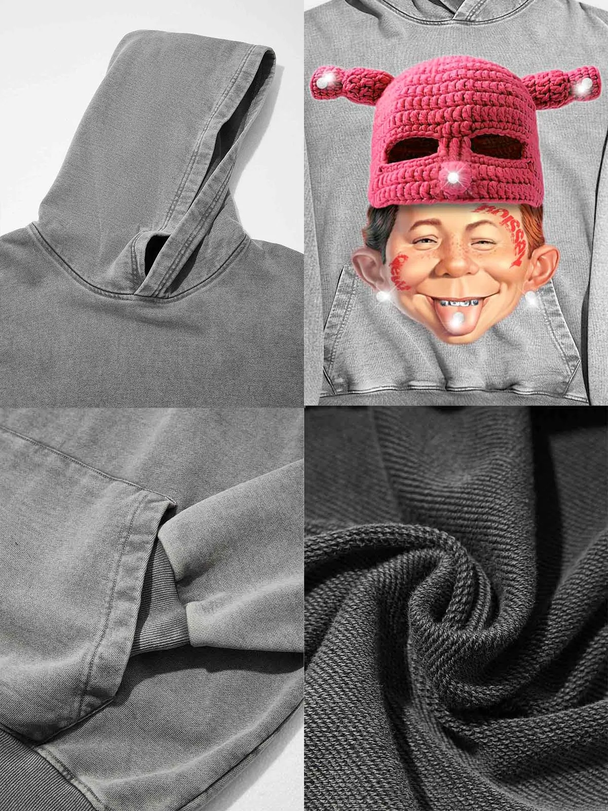 High quality Alfred E. bad boy Knit Hat Graphic print 425g hoodie