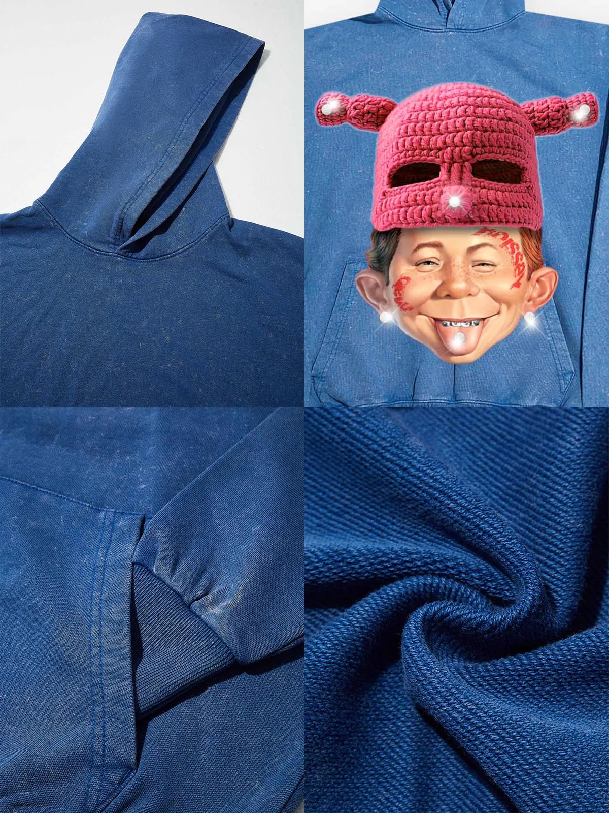 High quality Alfred E. bad boy Knit Hat Graphic print 425g hoodie