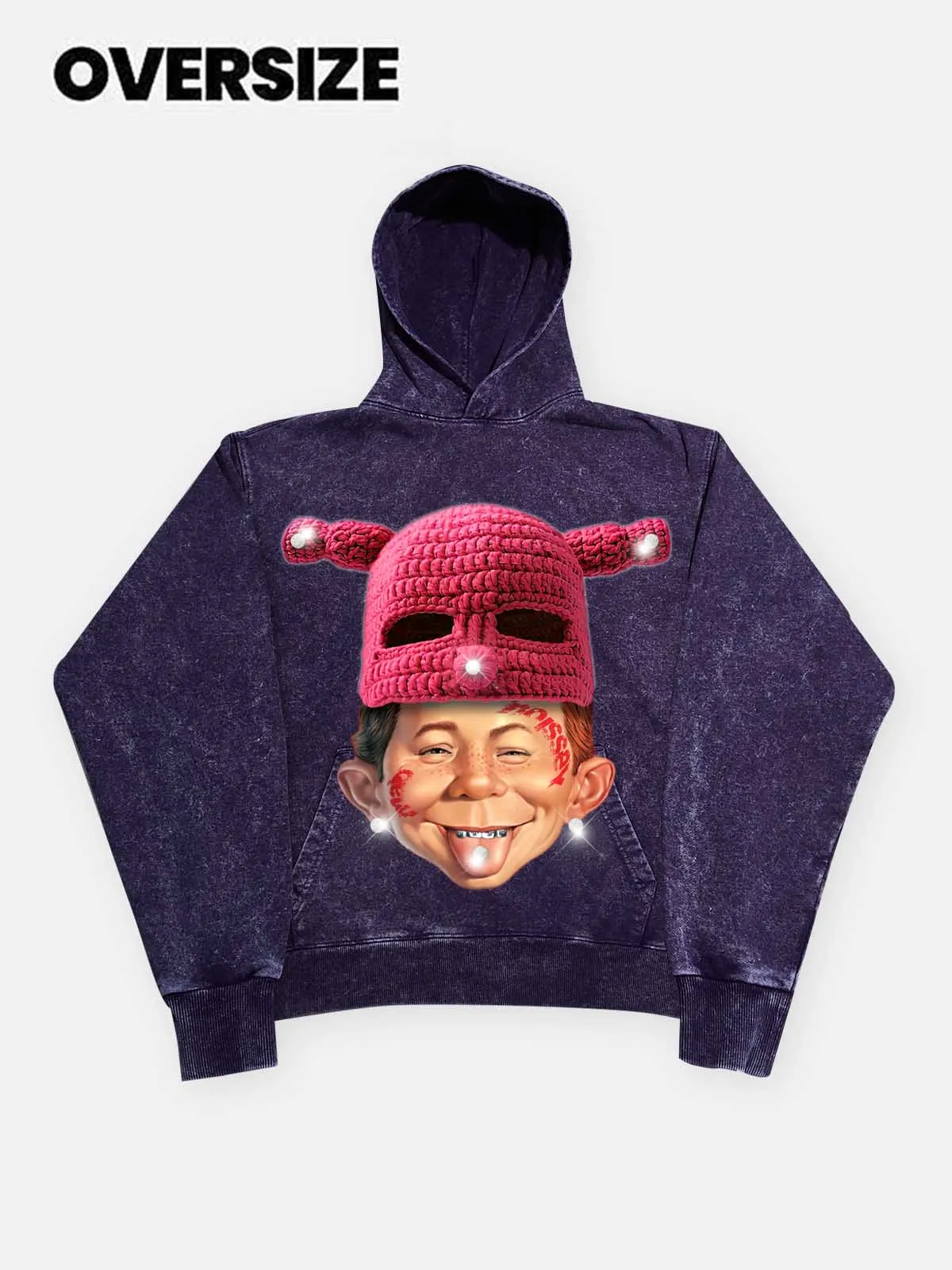 High quality Alfred E. bad boy Knit Hat Graphic print 425g hoodie