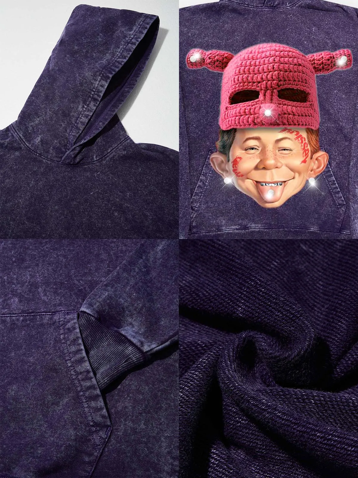 High quality Alfred E. bad boy Knit Hat Graphic print 425g hoodie