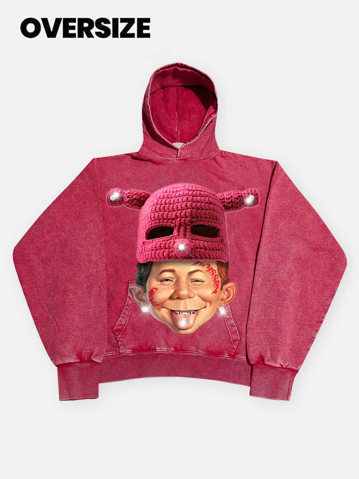High quality Alfred E. bad boy Knit Hat Graphic print 425g hoodie