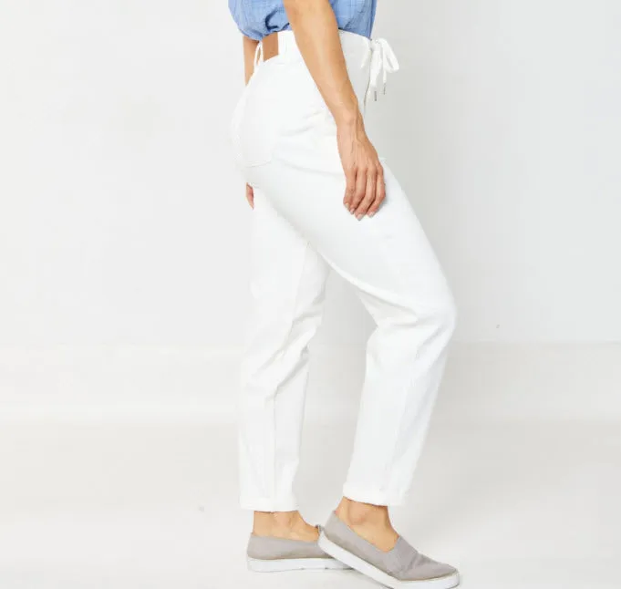 High Rise Garment Dyed Cuffed Jogger White