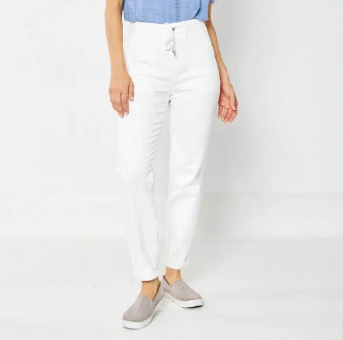 High Rise Garment Dyed Cuffed Jogger White
