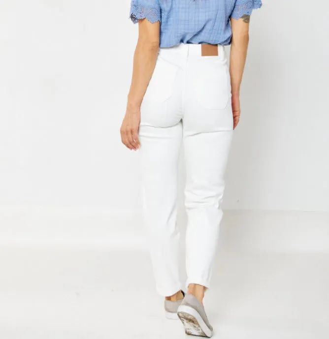 High Rise Garment Dyed Cuffed Jogger White