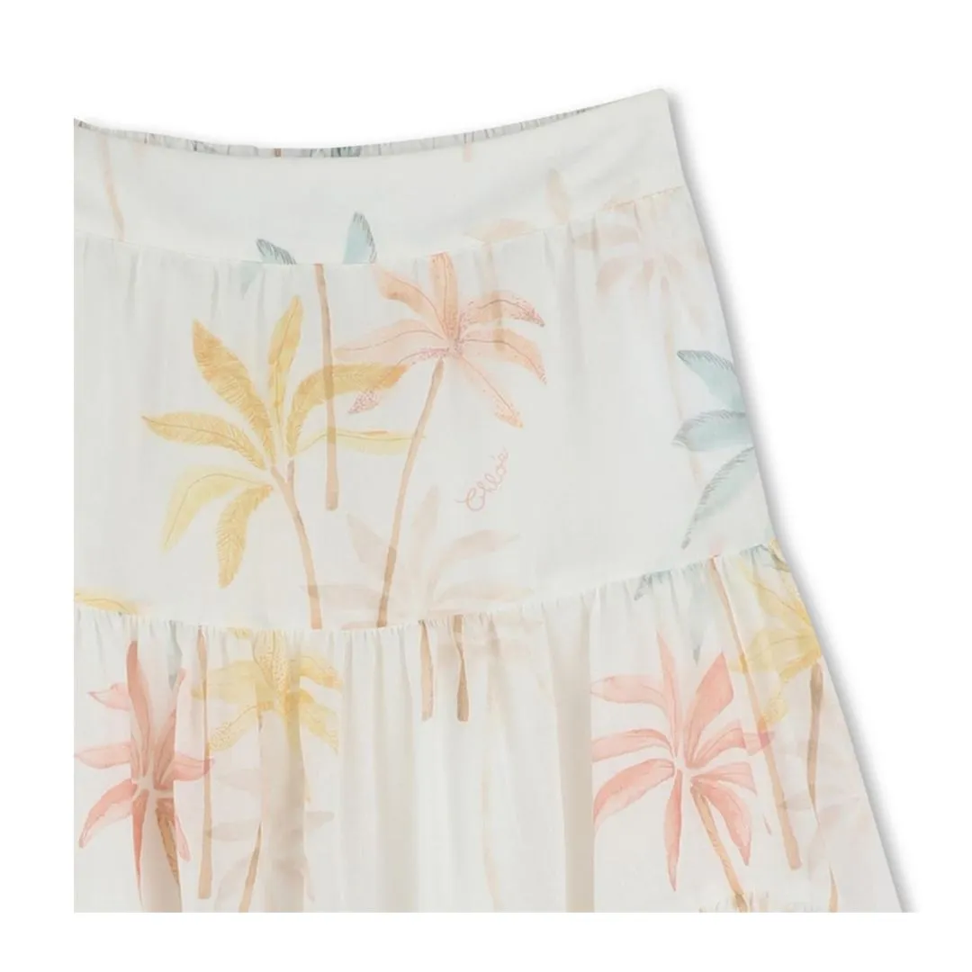 Ivory Palm Print Long Skirt