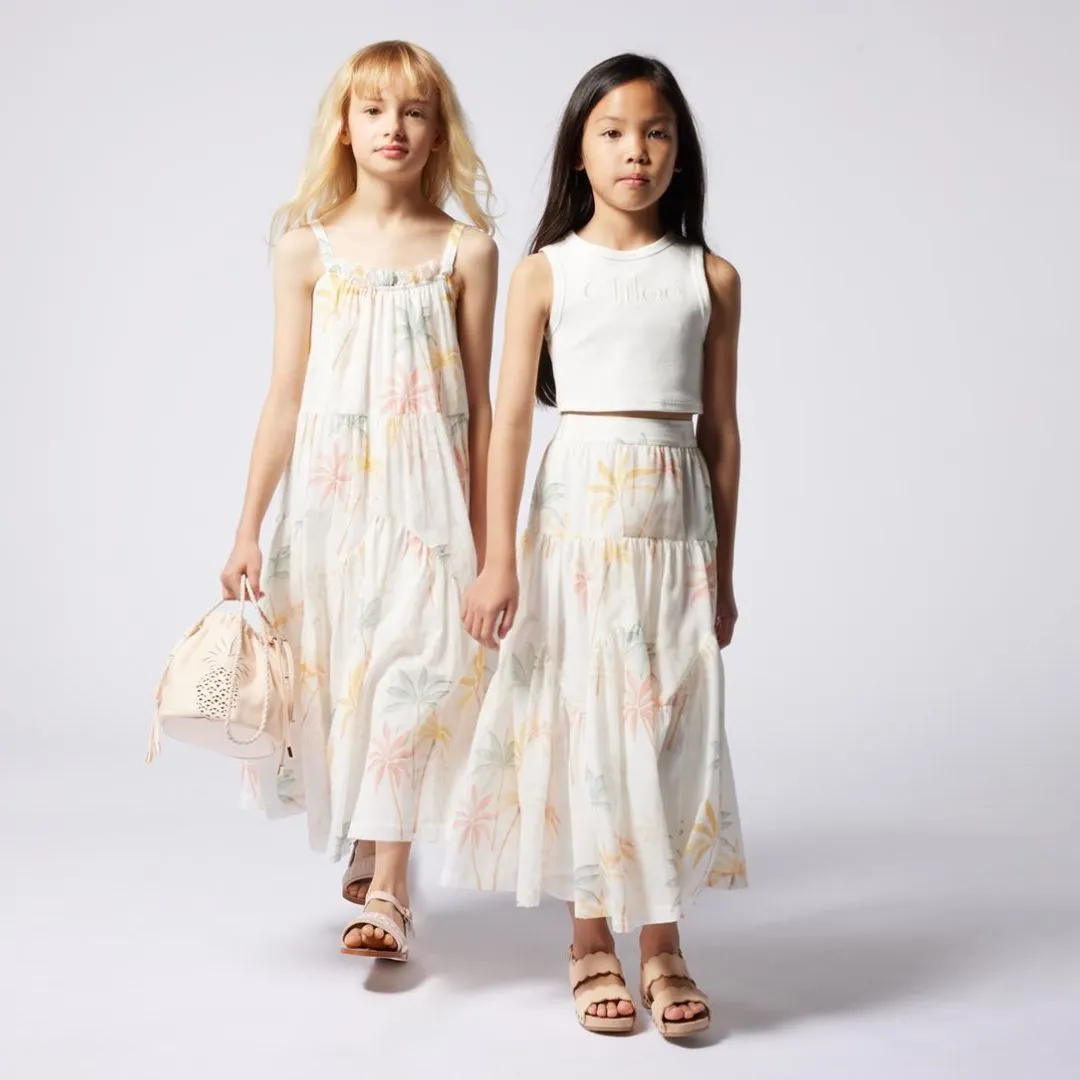 Ivory Palm Print Long Skirt