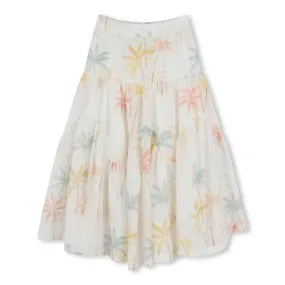 Ivory Palm Print Long Skirt