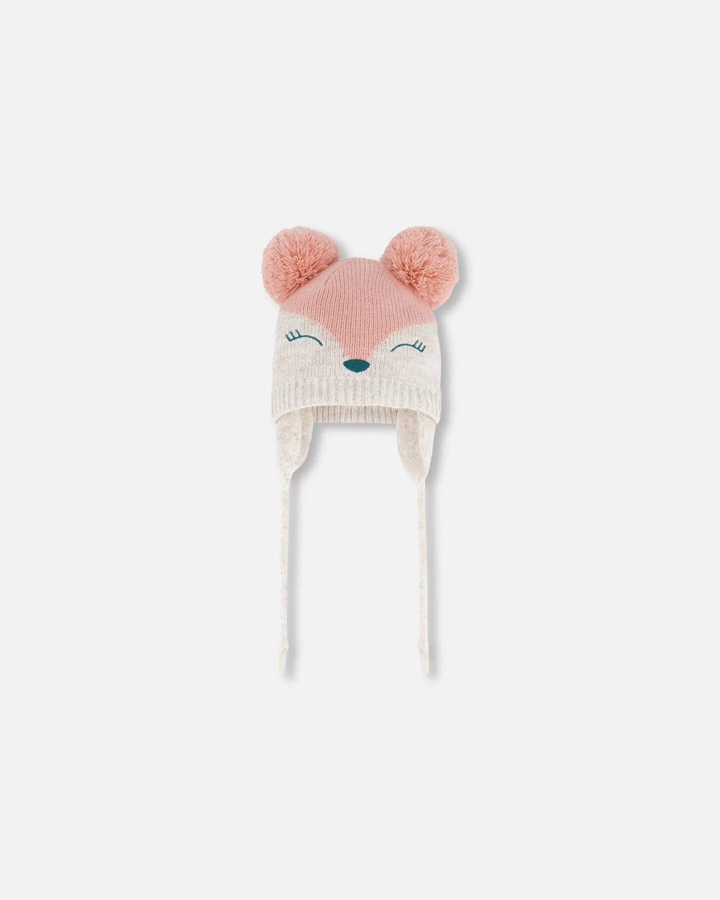 Knit Hat With Ears Light Pink Deer Face