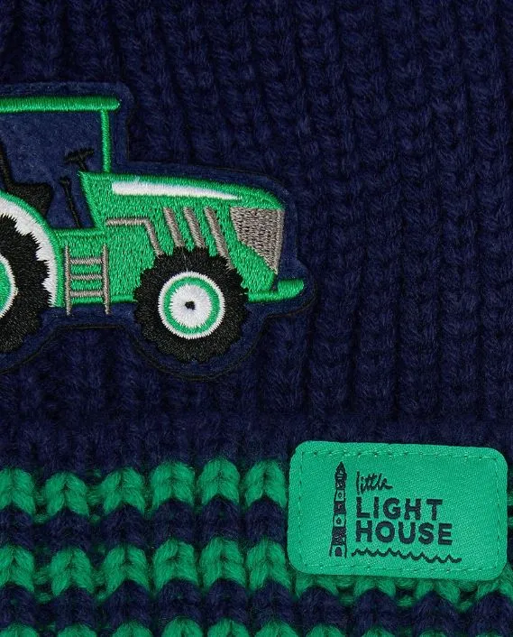 Lighthouse Green Tractor Cable Knit Bobble Hat
