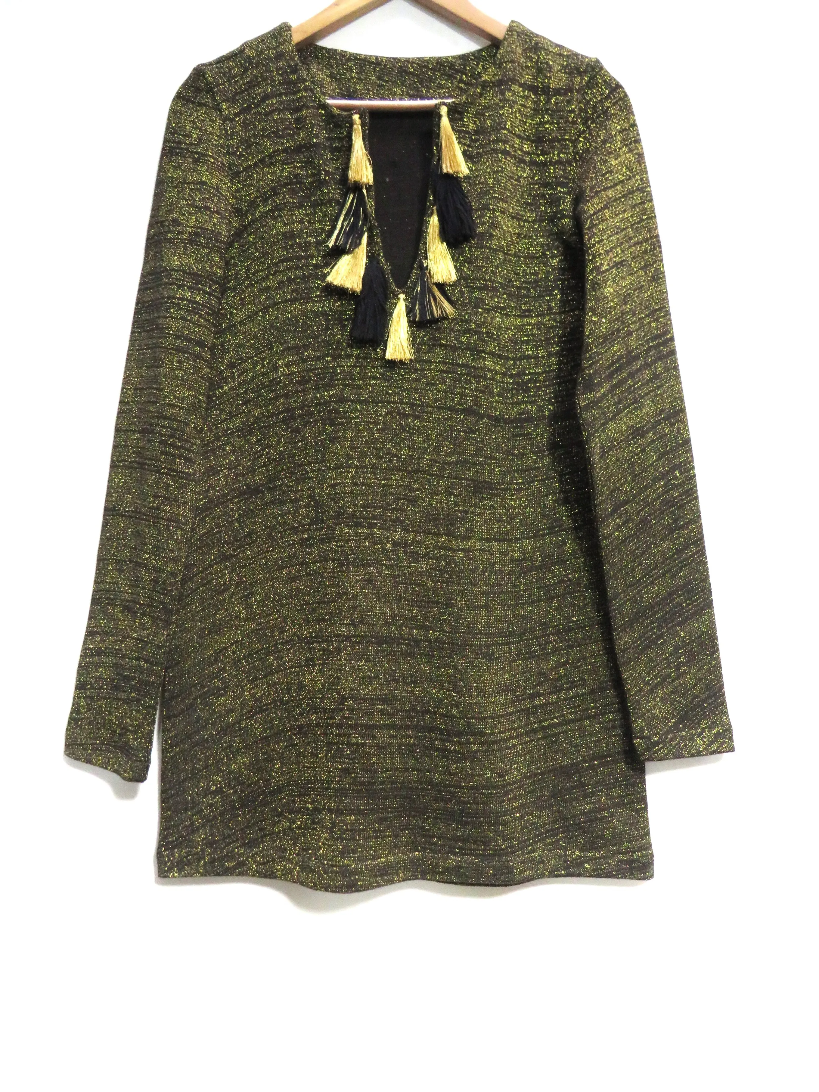 Long Sleeve Knit Tunic With Hand Made Tassels