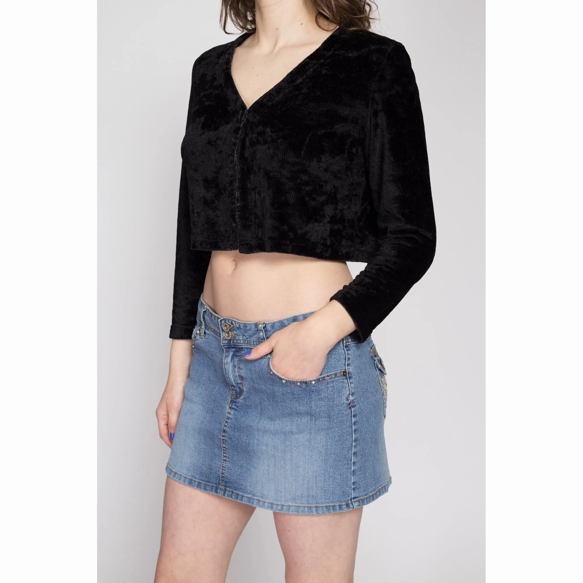Medium 90s Y2K Bejeweled Denim Mini Skirt