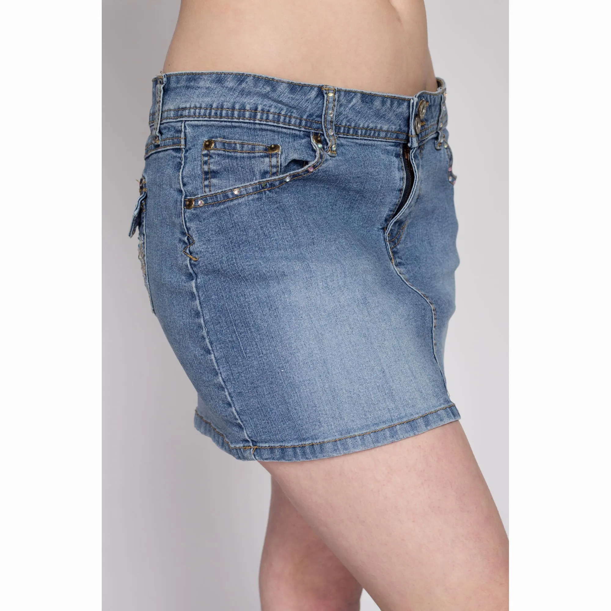 Medium 90s Y2K Bejeweled Denim Mini Skirt