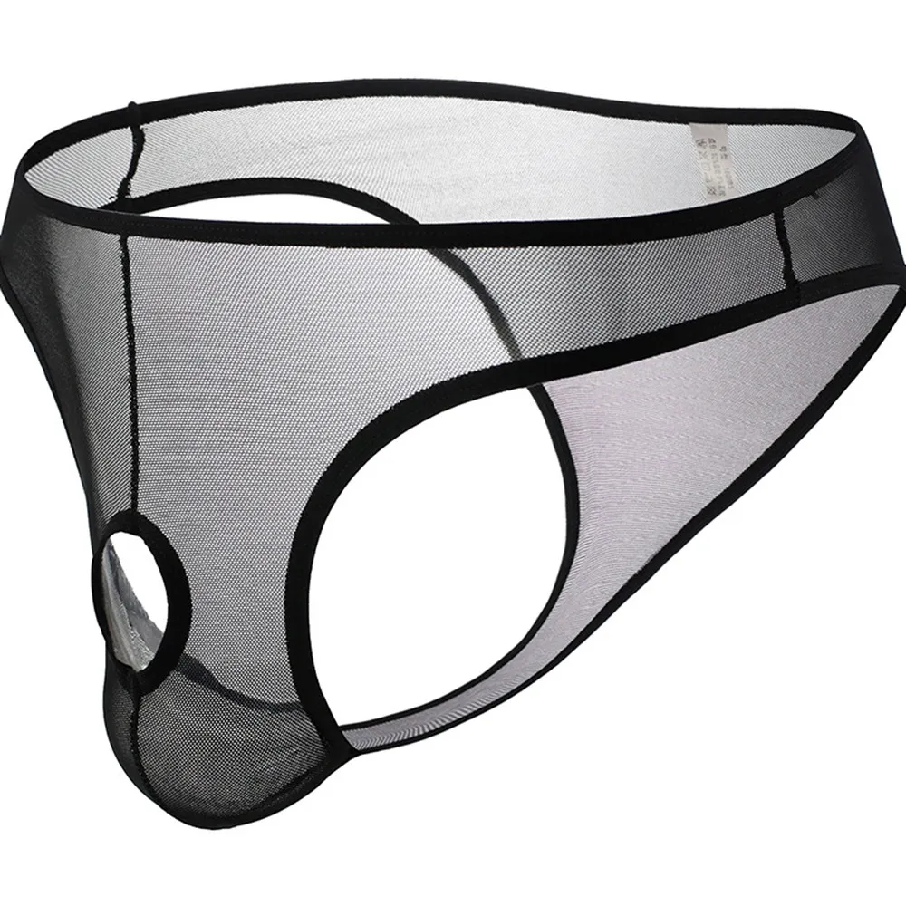 Men's Sexy Open-front Pouch Thongs / Mesh Stretchy Briefs / Male Erotic Underwear