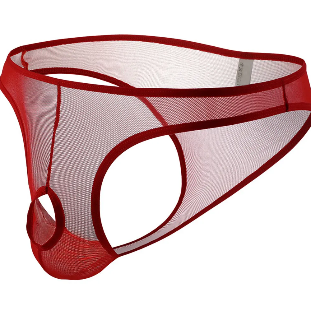 Men's Sexy Open-front Pouch Thongs / Mesh Stretchy Briefs / Male Erotic Underwear