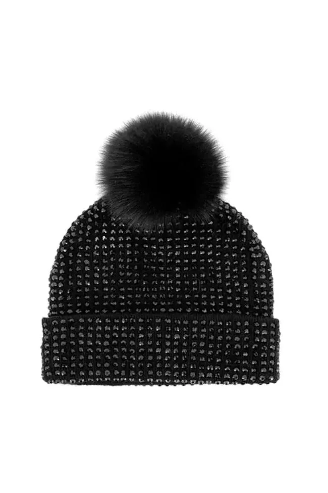 Mitchie's Black Knit Crystal Beanie