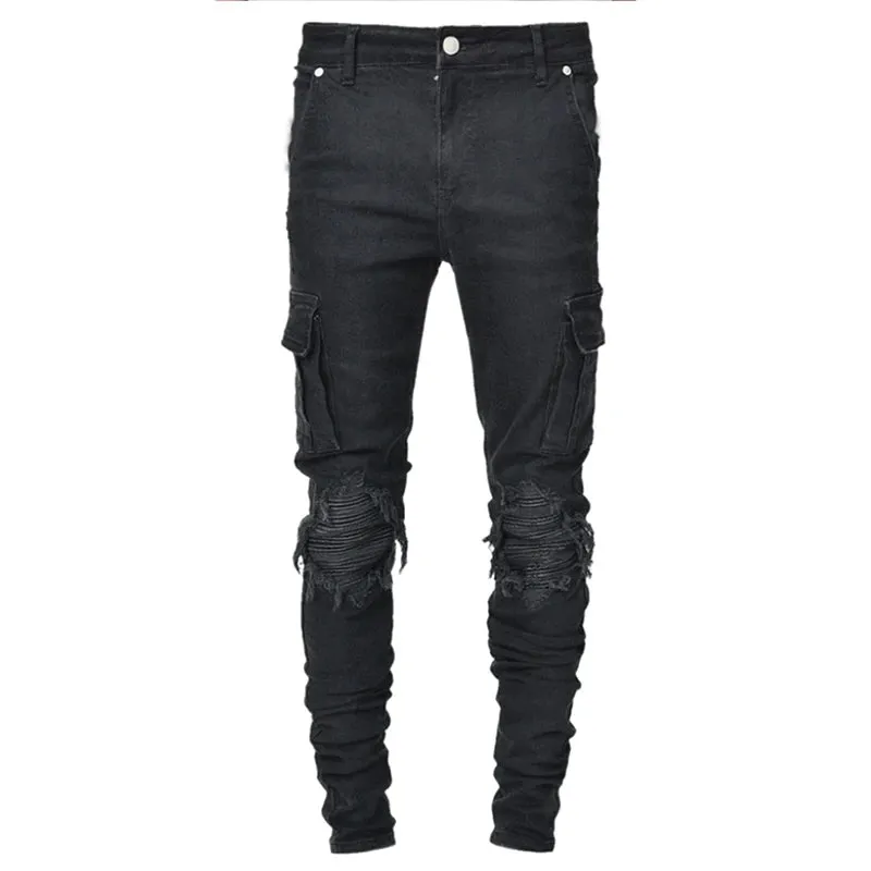 Multi Pockets Denim Mid Waist Cargo Jeans Plus Size Fahsion .