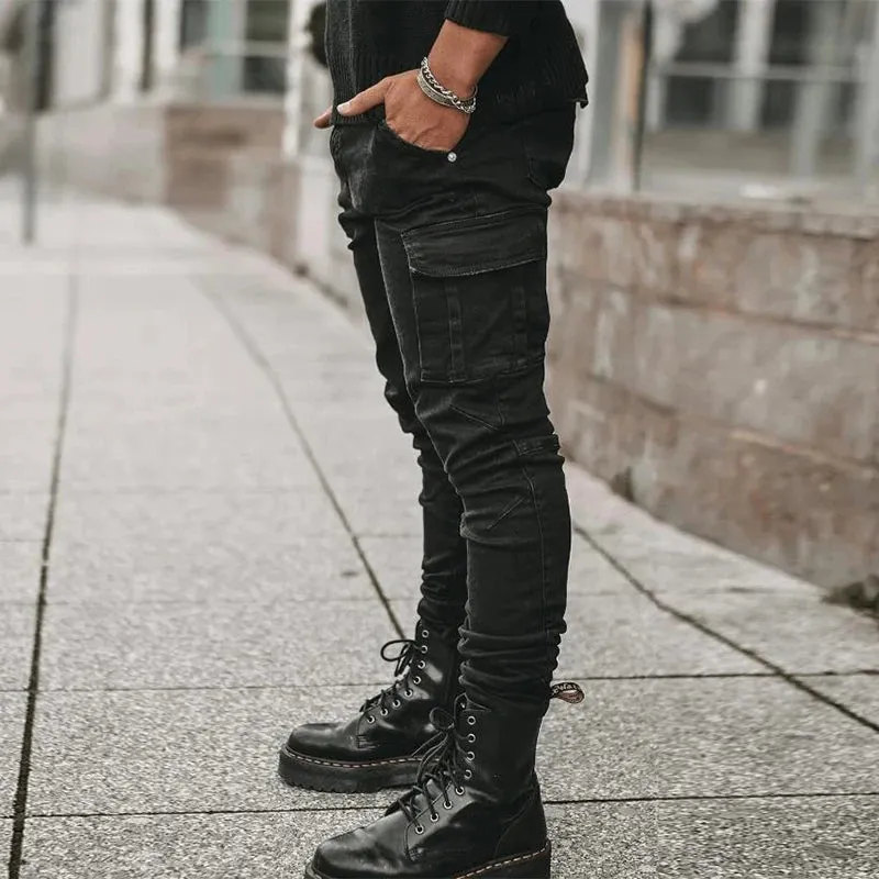 Multi Pockets Denim Mid Waist Cargo Jeans Plus Size Fahsion .