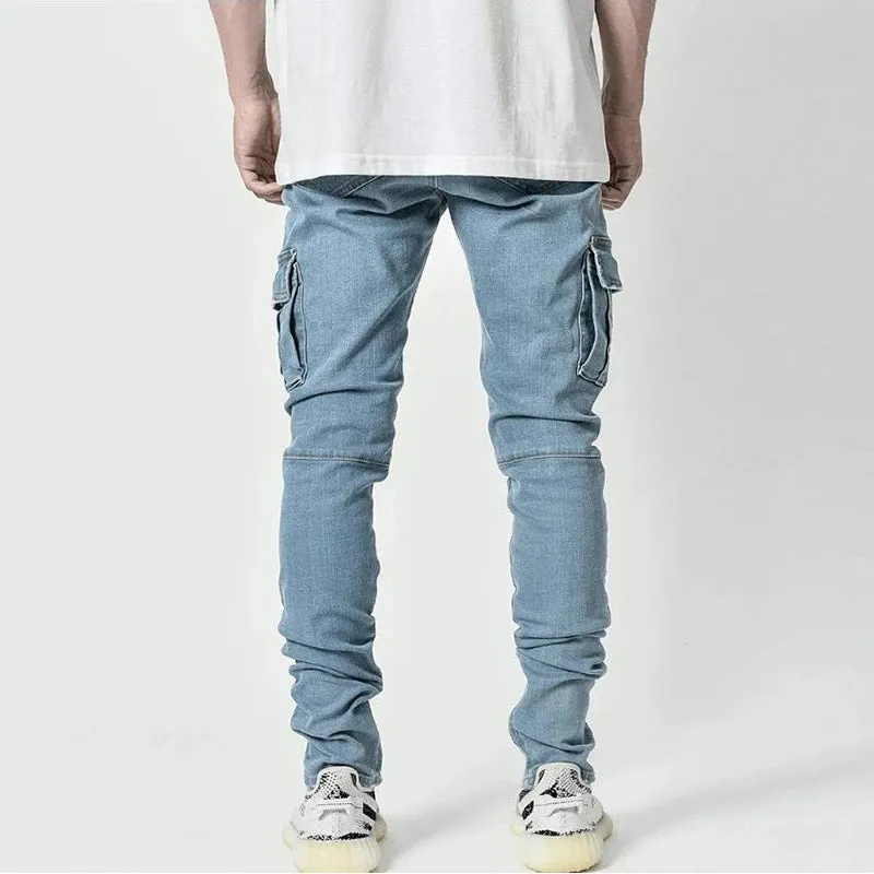 Multi Pockets Denim Mid Waist Cargo Jeans Plus Size Fahsion .