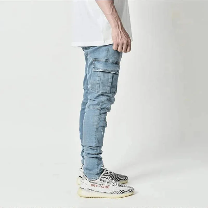 Multi Pockets Denim Mid Waist Cargo Jeans Plus Size Fahsion .