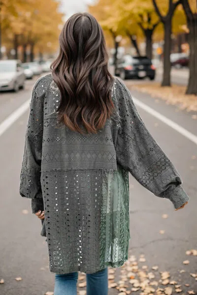 Openwork Button Up Long Sleeve Shacket | Casual Shacket With Single Chest Pocket