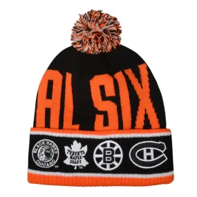Original Six NHL Outerstuff Youth Vintage Black Large Rib Cuff Pom Knit Hat