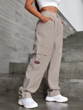 Patched Detail Pocket Wide Leg Jeans