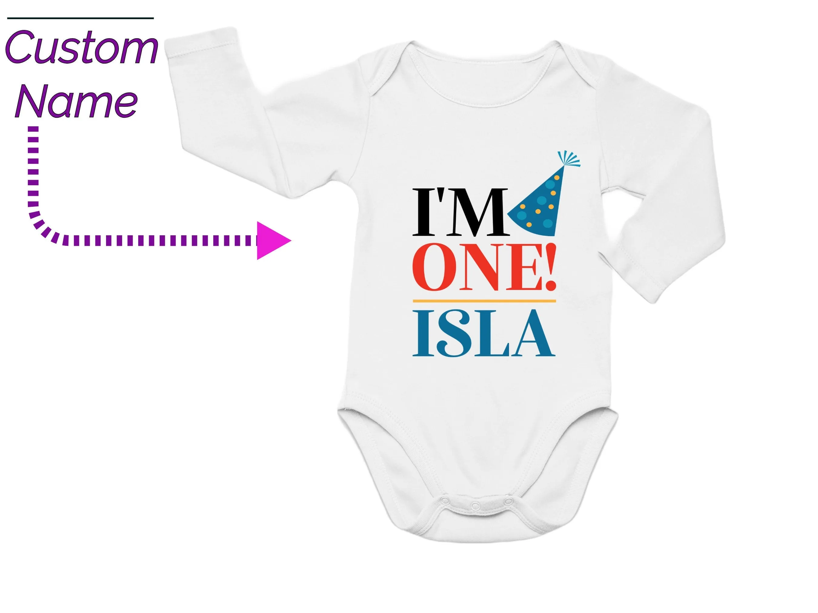 Personalized Name 1st Birthday Long Sleeve Bodysuit Gift for Baby Girls