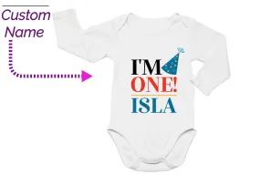 Personalized Name 1st Birthday Long Sleeve Bodysuit Gift for Baby Girls