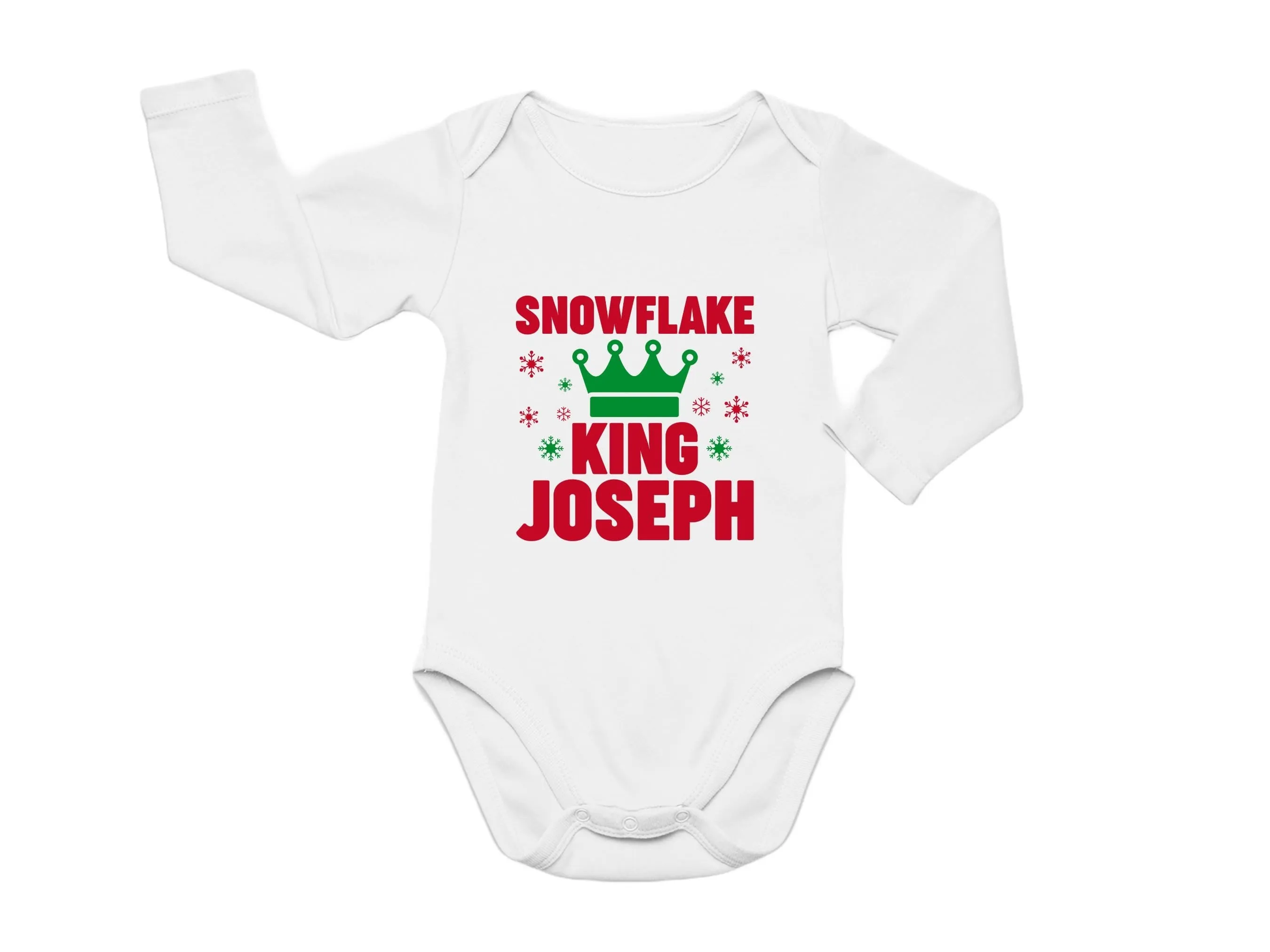 Personalized Name Baby Boys Christmas Bodysuit Gift with 'Snowflake King'