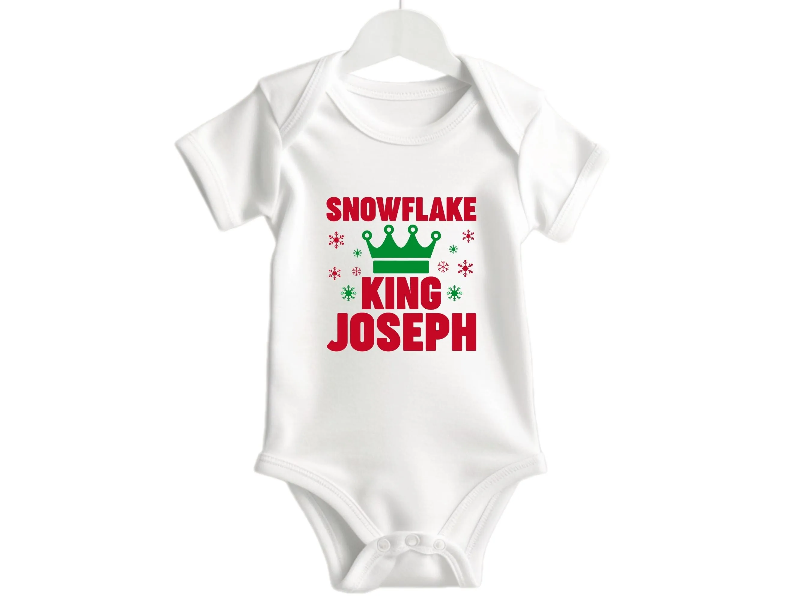 Personalized Name Baby Boys Christmas Bodysuit Gift with 'Snowflake King'