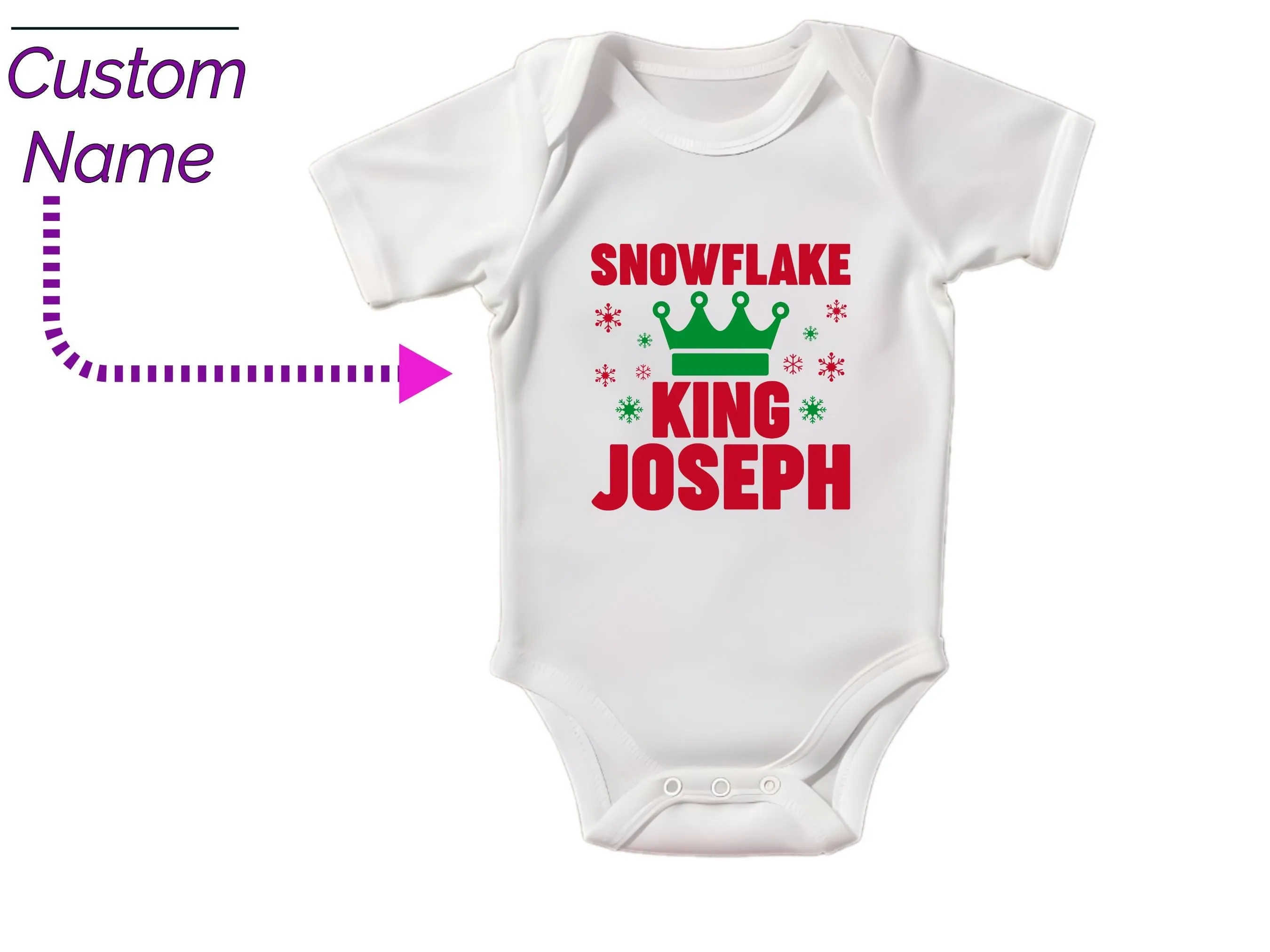 Personalized Name Baby Boys Christmas Bodysuit Gift with 'Snowflake King'
